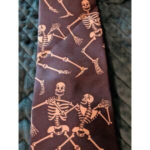 Joe Boxer Vintage Men's Skeleton Neck Tie Italian Silk Black Lambada Spooky